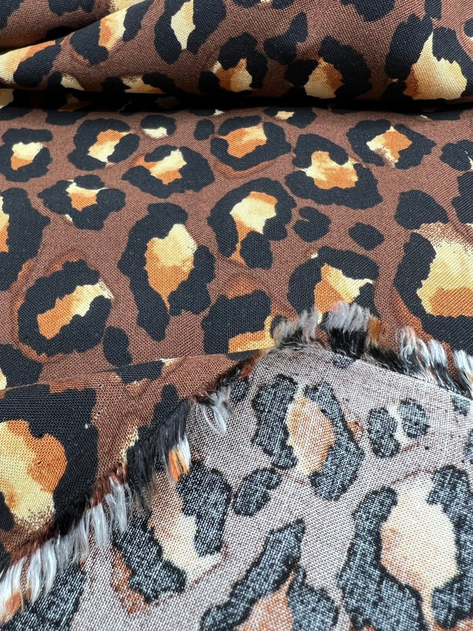 Brown Leopard Animal Lightweight Non Stretch Woven Fabric - T9 Fabrics
