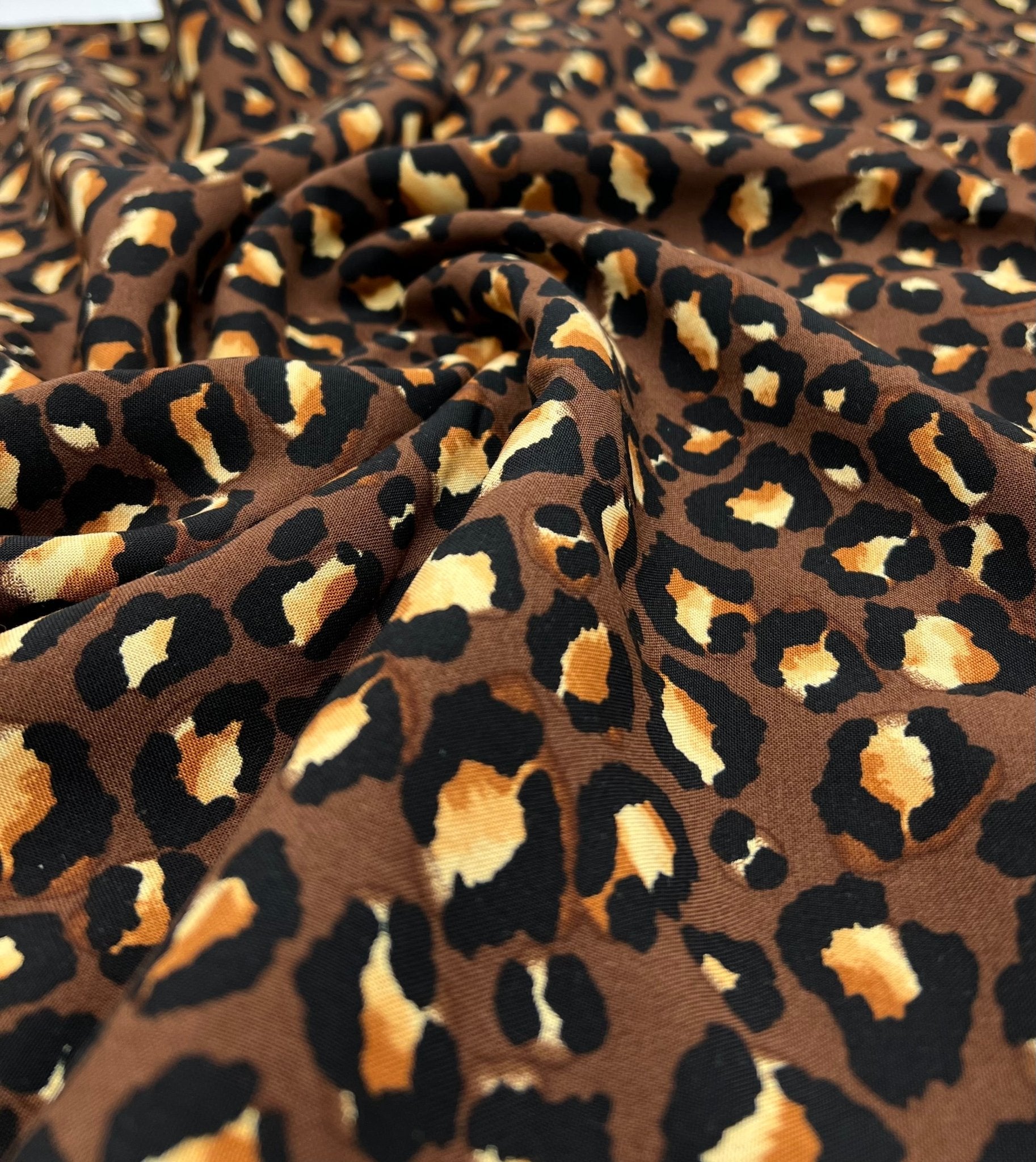 Brown Leopard Animal Lightweight Non Stretch Woven Fabric - T9 Fabrics