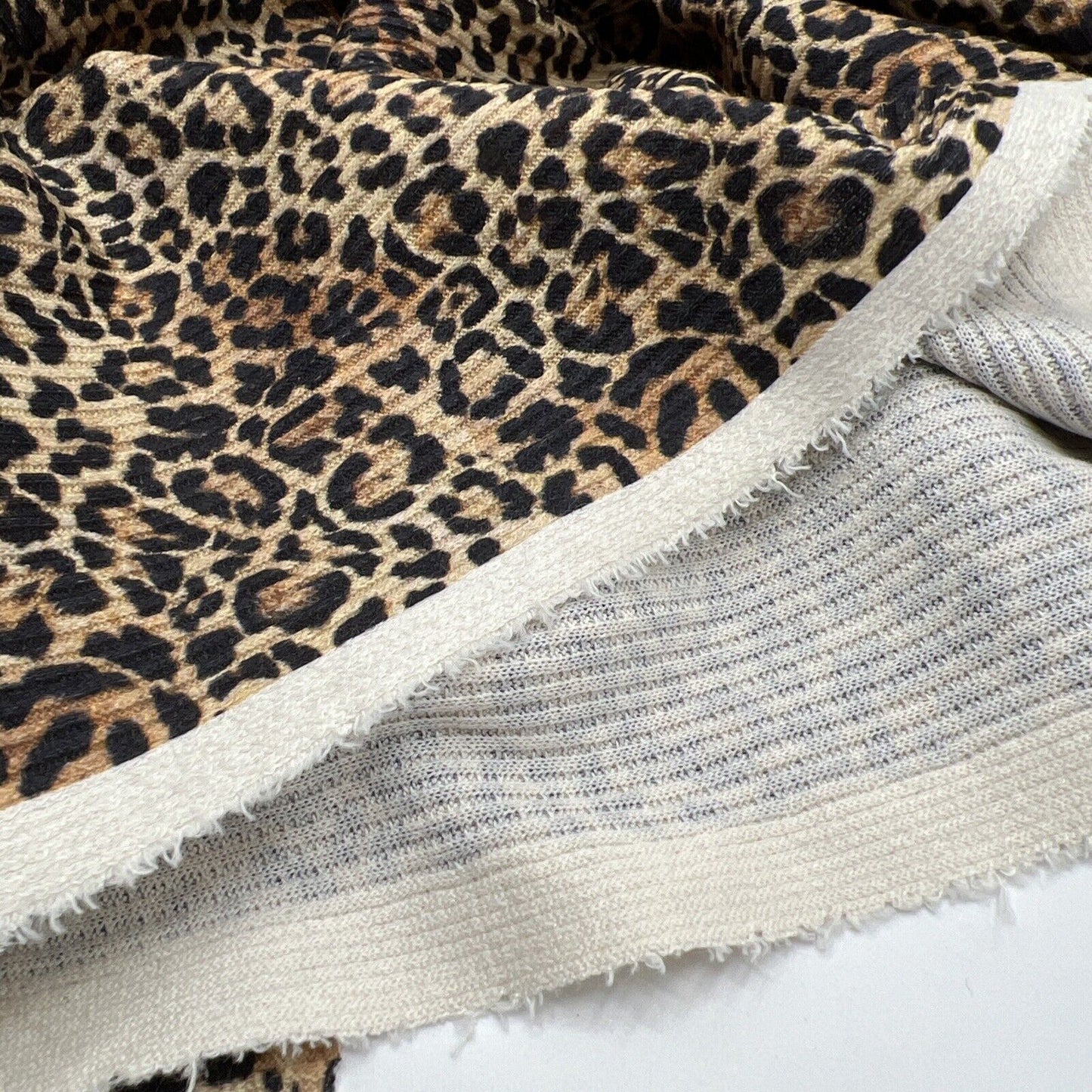 Brown Leopard Print 2X1 Fine Rib Stretch Fabric - T9 Fabrics