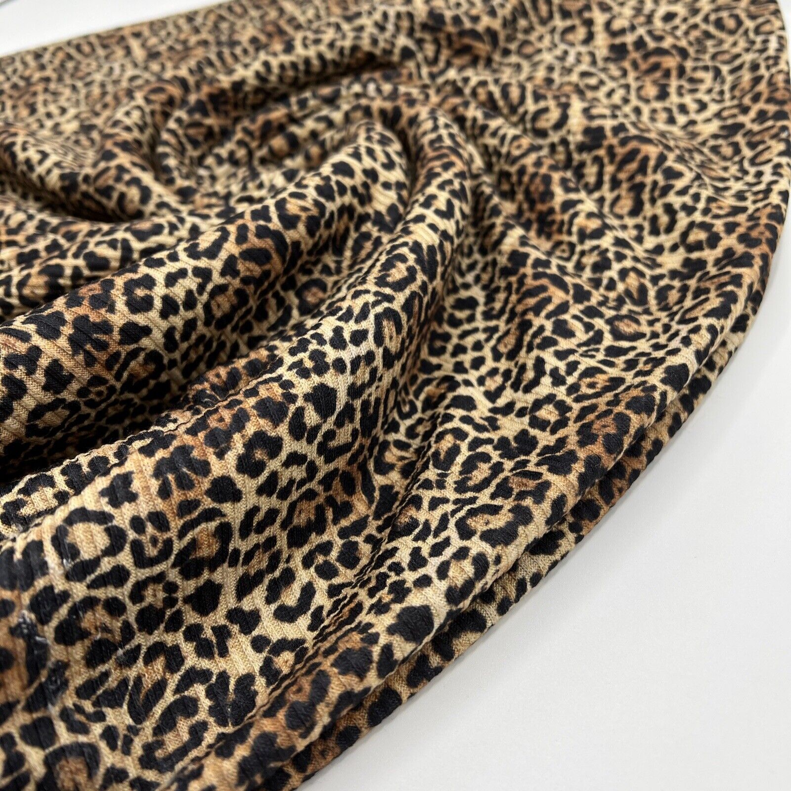 Brown Leopard Print 2X1 Fine Rib Stretch Fabric - T9 Fabrics