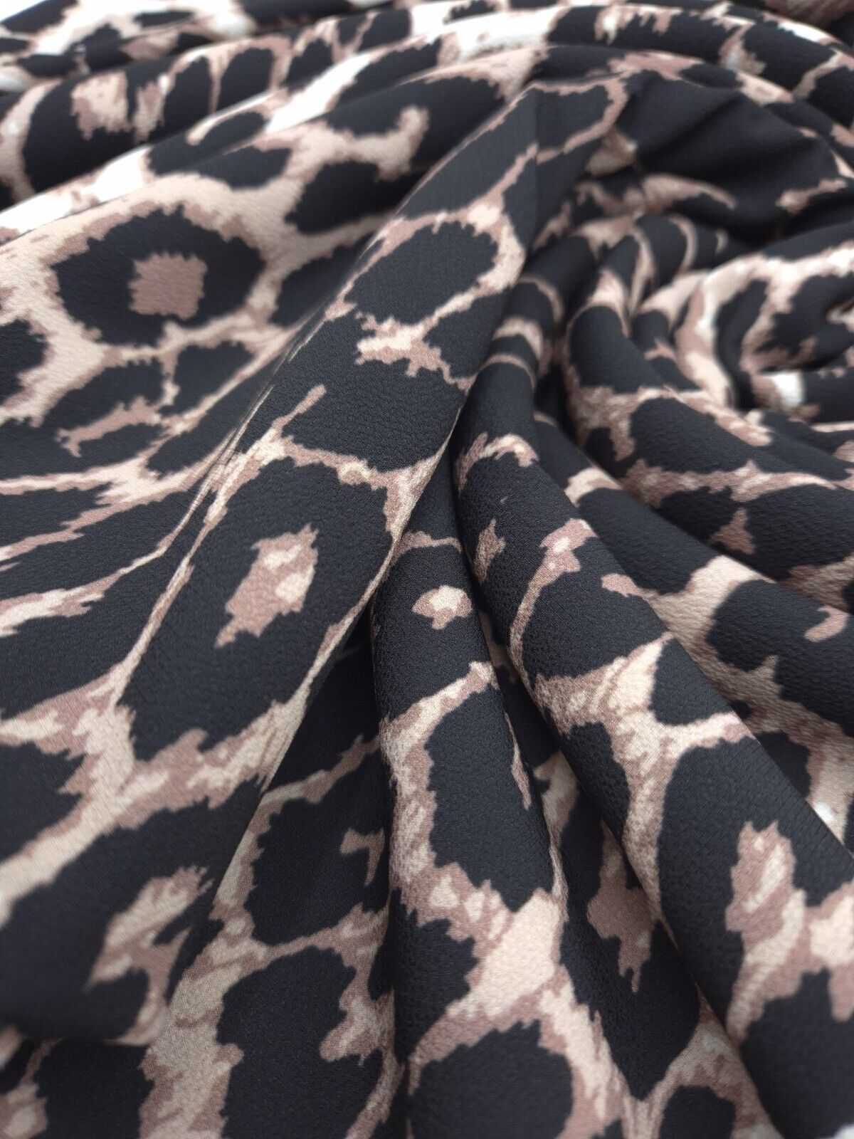 Brown Leopard Print Light weight Bubble Crepe Fabric - T9 Fabrics