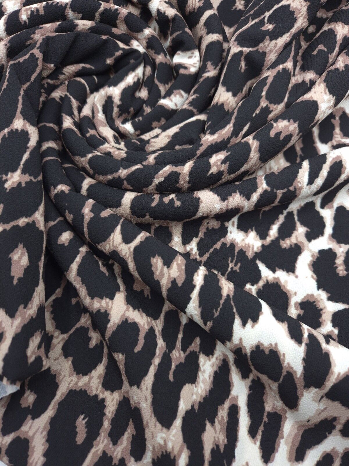 Brown Leopard Print Light weight Bubble Crepe Fabric - T9 Fabrics