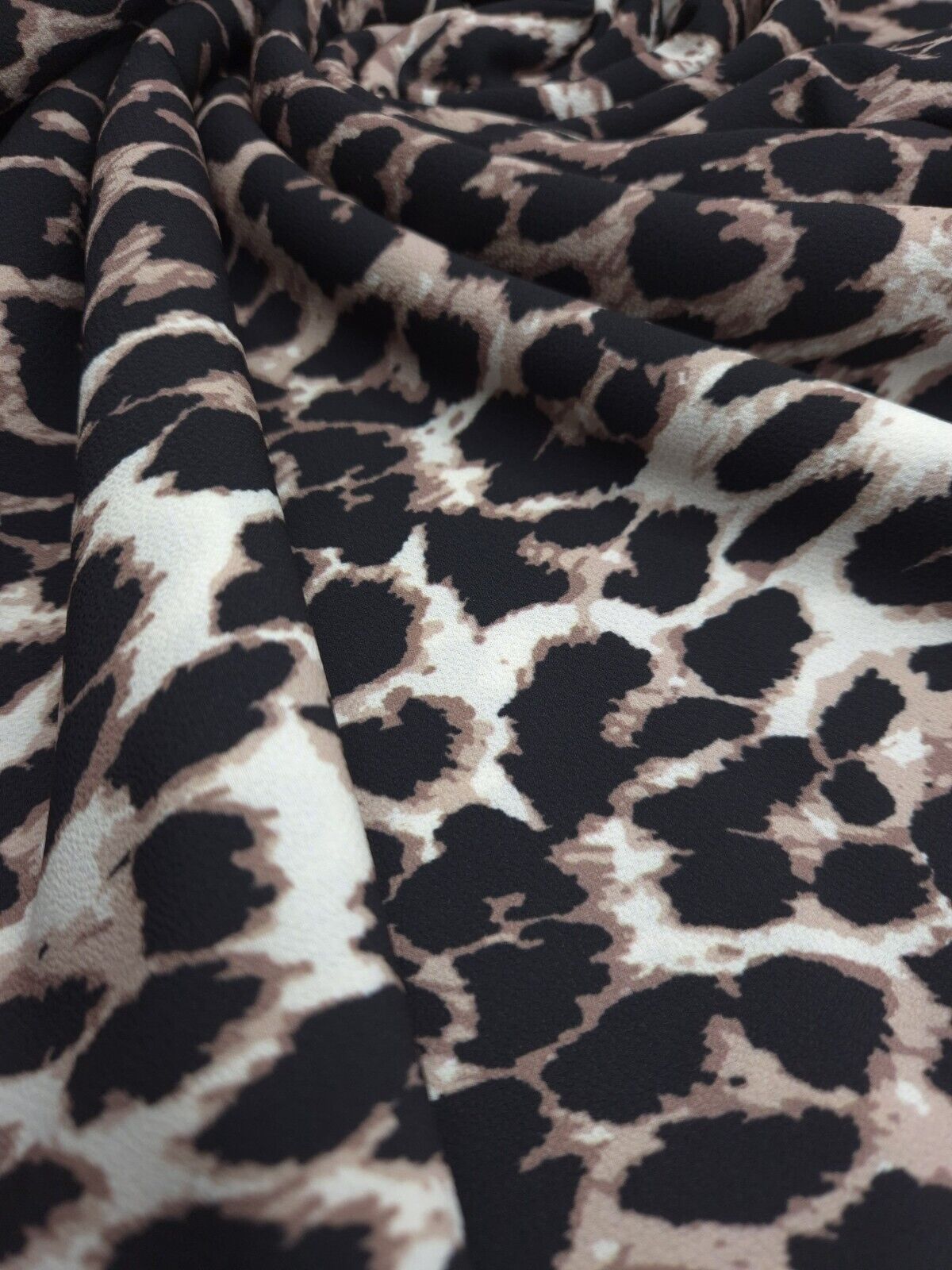 Brown Leopard Print Light weight Bubble Crepe Fabric - T9 Fabrics