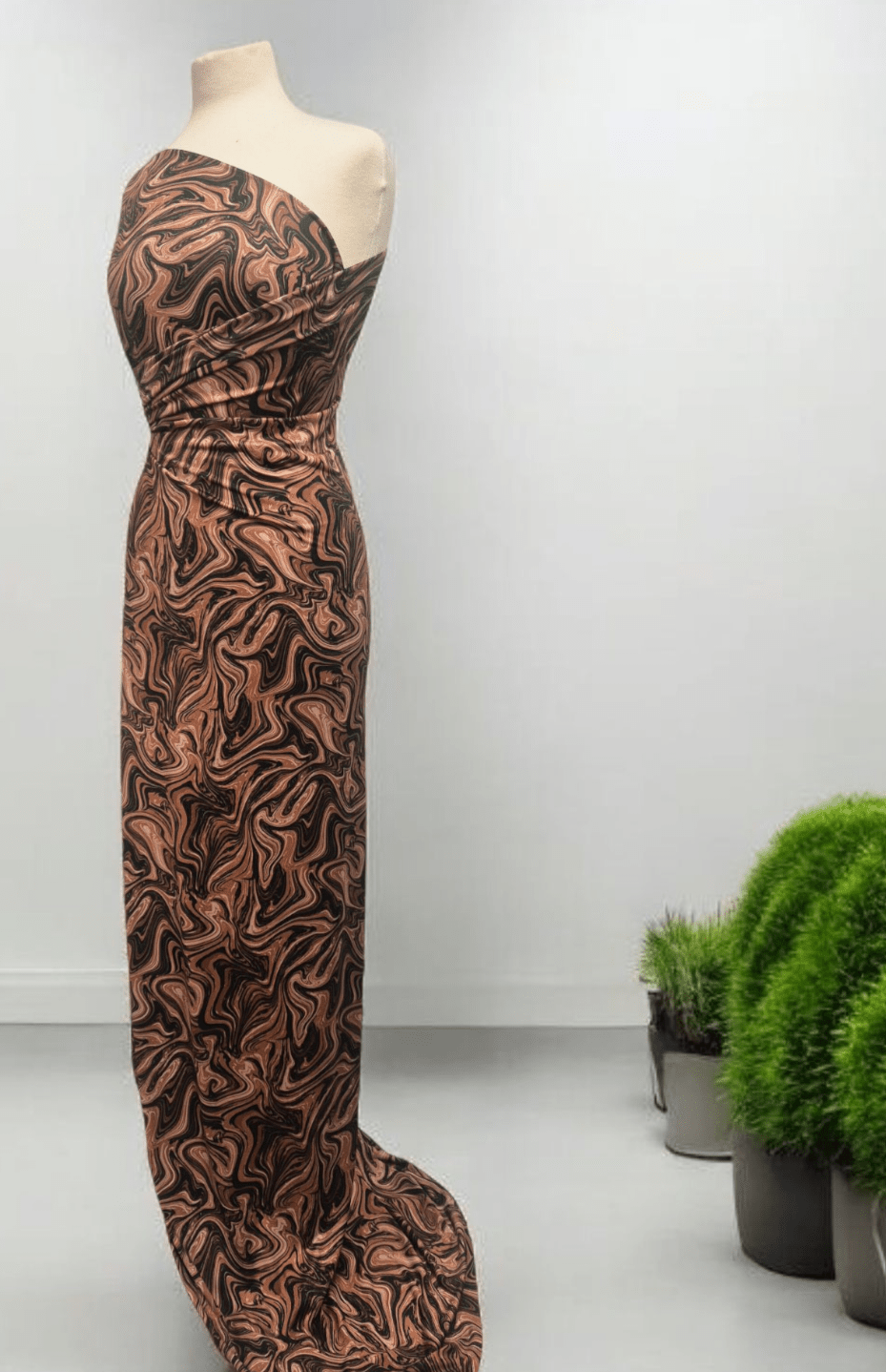 Brown Marble Effect Print Soft Touch 4 Way Stretch Fabric - T9 Fabrics