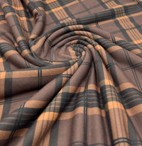 Brown Orange Check Print Spun Poly Stretch Fabric - T9 Fabrics
