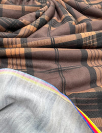 Brown Orange Check Print Spun Poly Stretch Fabric - T9 Fabrics