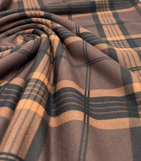 Brown Orange Check Print Spun Poly Stretch Fabric - T9 Fabrics