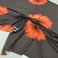 Brown Orange Flower Spun Poly Stretch Fabric - T9 Fabrics