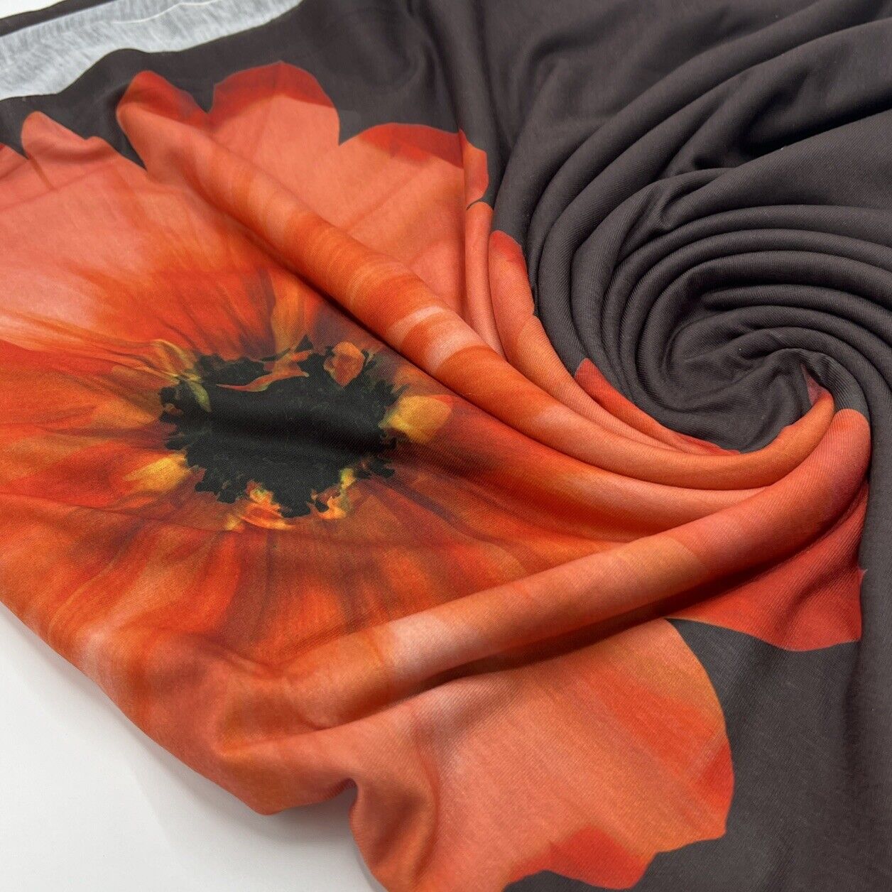 Brown Orange Flower Spun Poly Stretch Fabric - T9 Fabrics