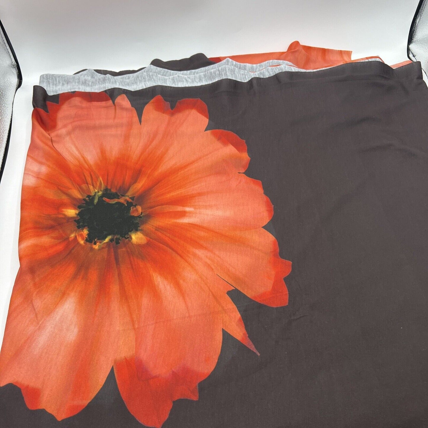 Brown Orange Flower Spun Poly Stretch Fabric - T9 Fabrics