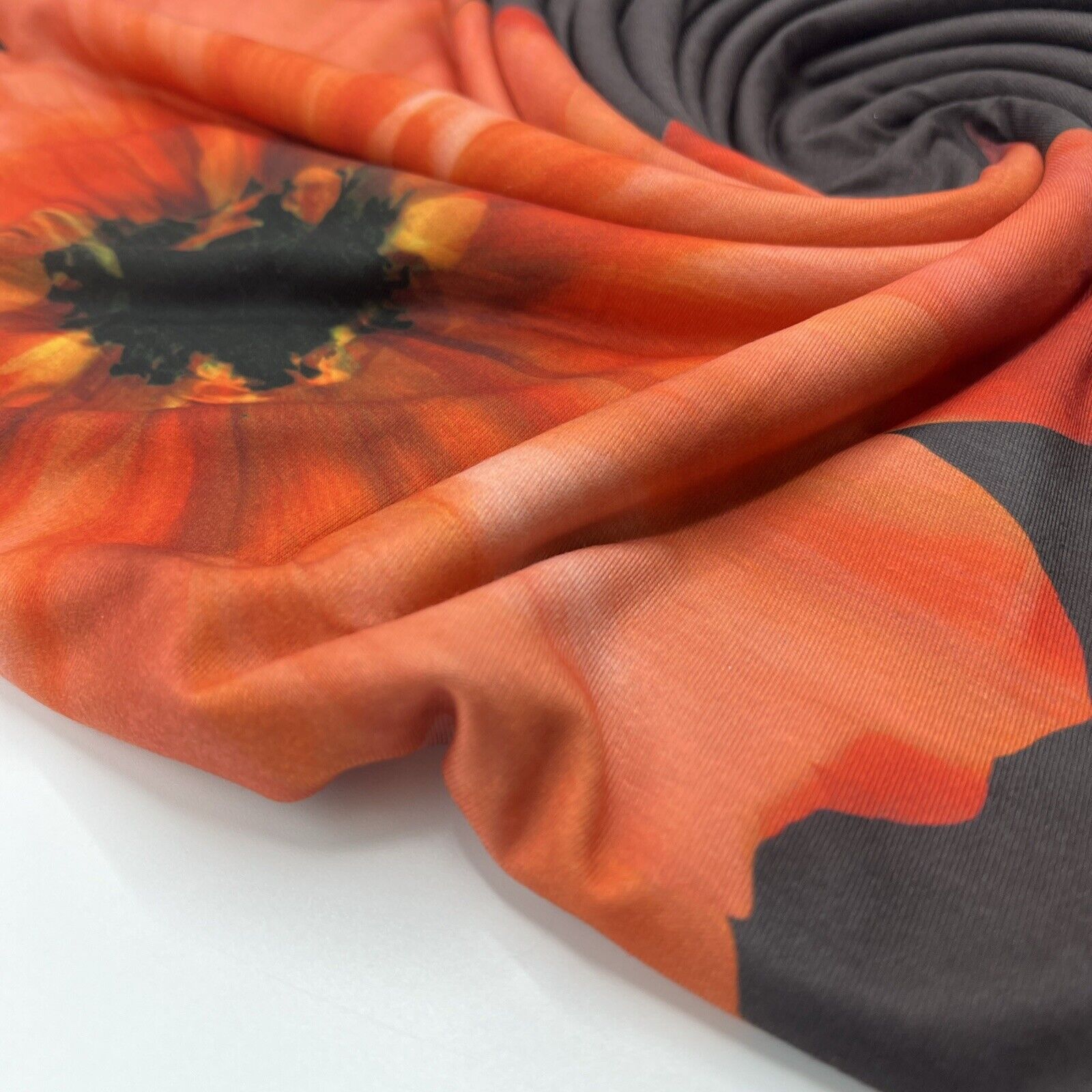 Brown Orange Flower Spun Poly Stretch Fabric - T9 Fabrics