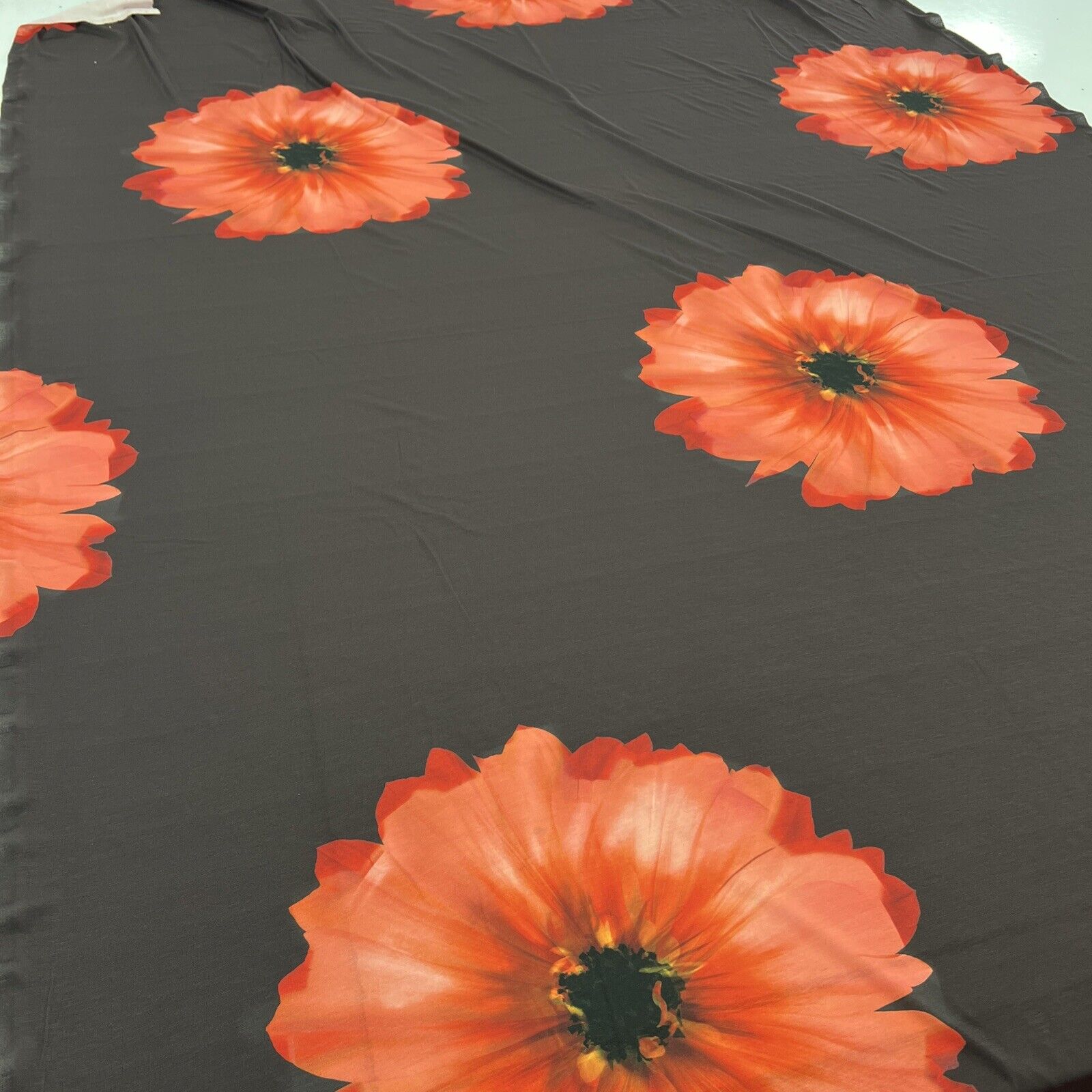 Brown Orange Flower Spun Poly Stretch Fabric - T9 Fabrics