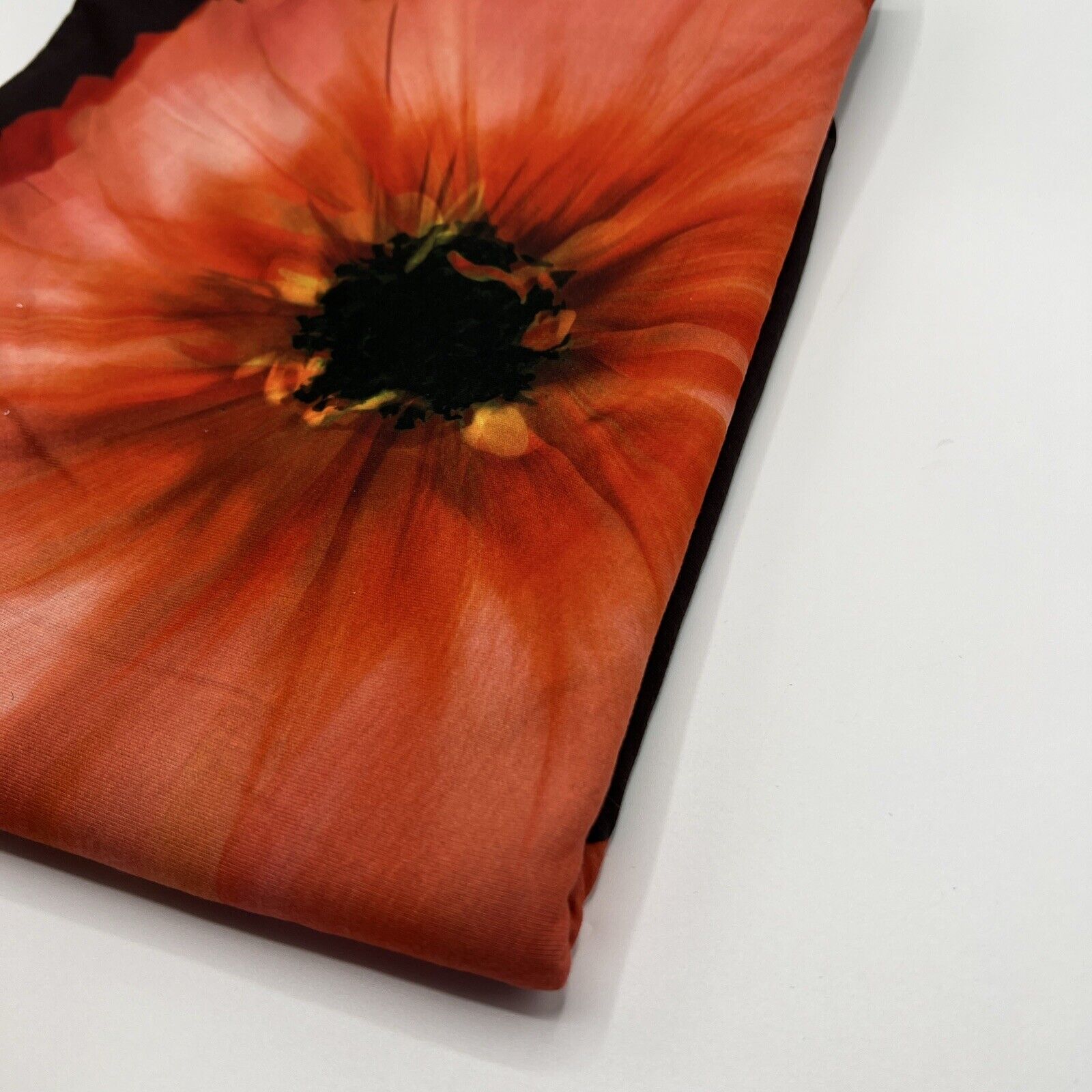 Brown Orange Flower Spun Poly Stretch Fabric - T9 Fabrics