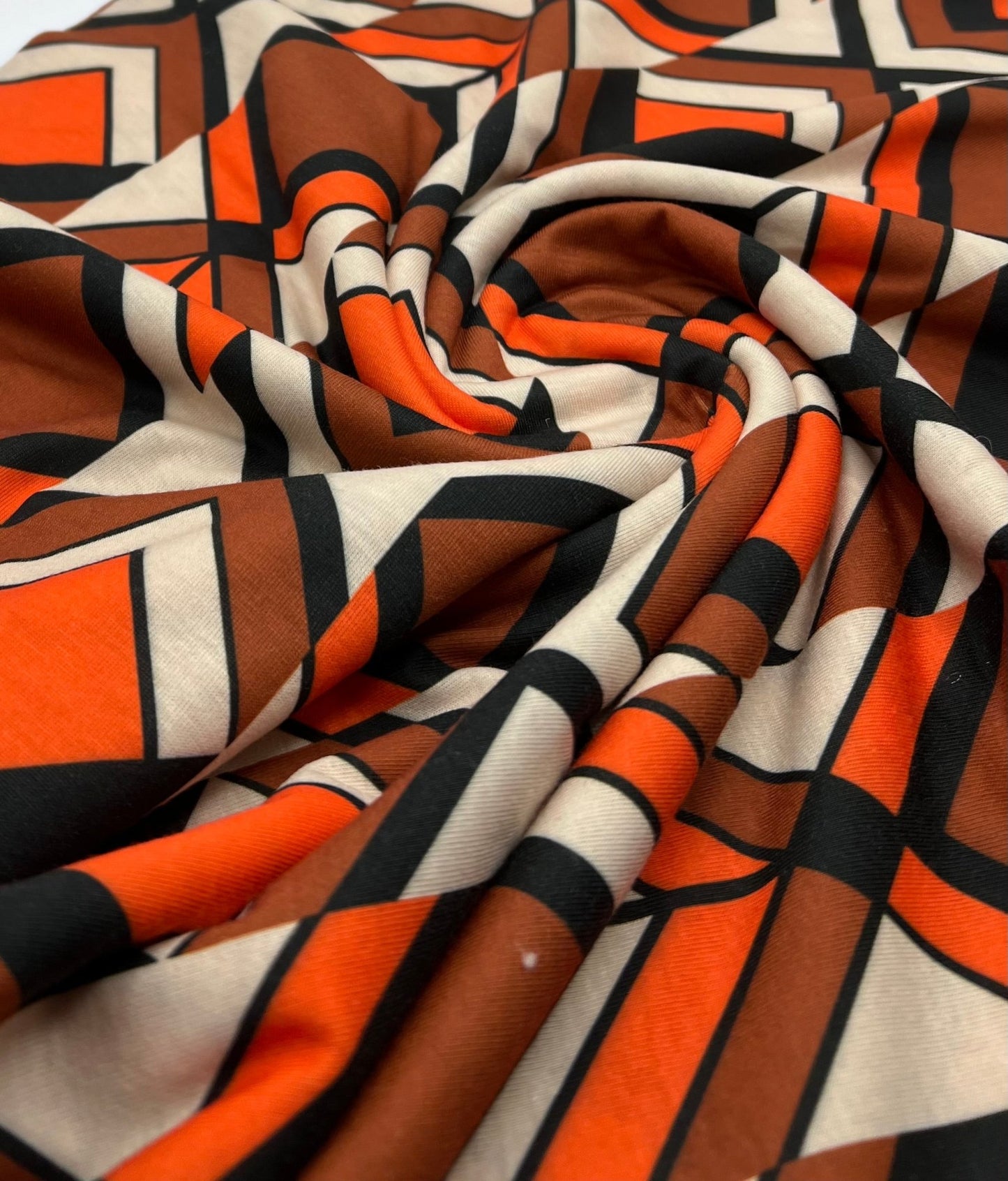 Brown Orange Print Spun Poly Stretch Fabric - T9 Fabrics