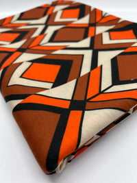 Brown Orange Print Spun Poly Stretch Fabric - T9 Fabrics