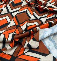 Brown Orange Print Spun Poly Stretch Fabric - T9 Fabrics