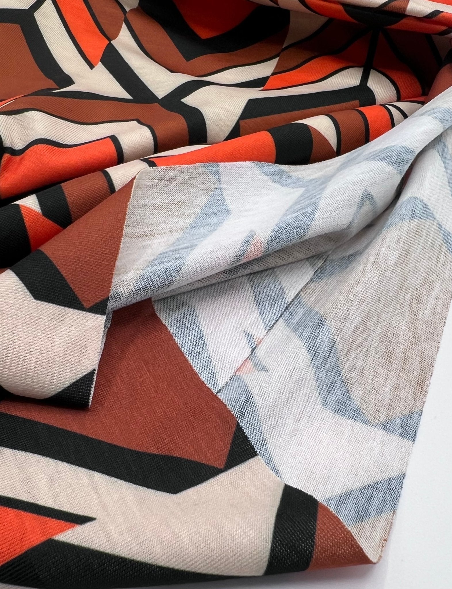 Brown Orange Print Spun Poly Stretch Fabric - T9 Fabrics