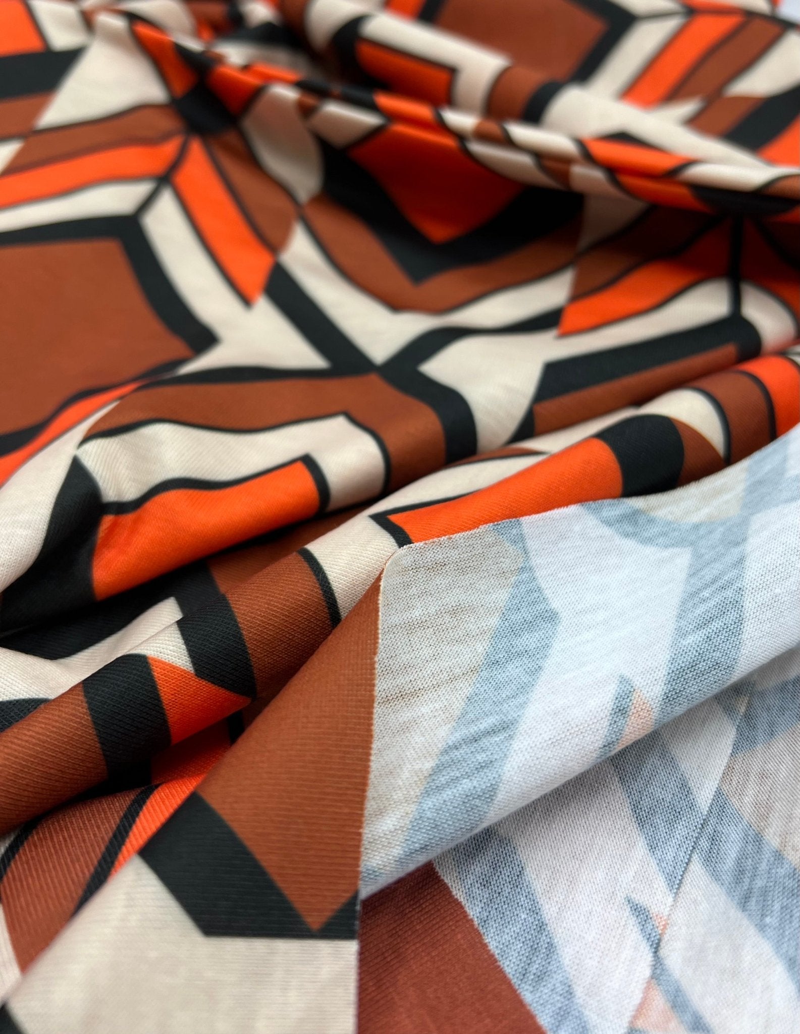 Brown Orange Print Spun Poly Stretch Fabric - T9 Fabrics