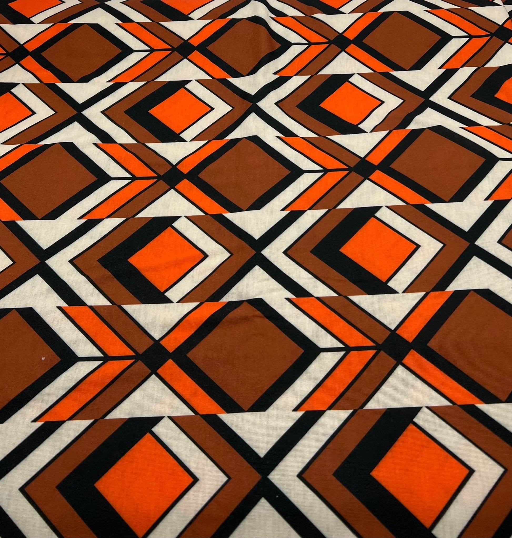 Brown Orange Print Spun Poly Stretch Fabric - T9 Fabrics