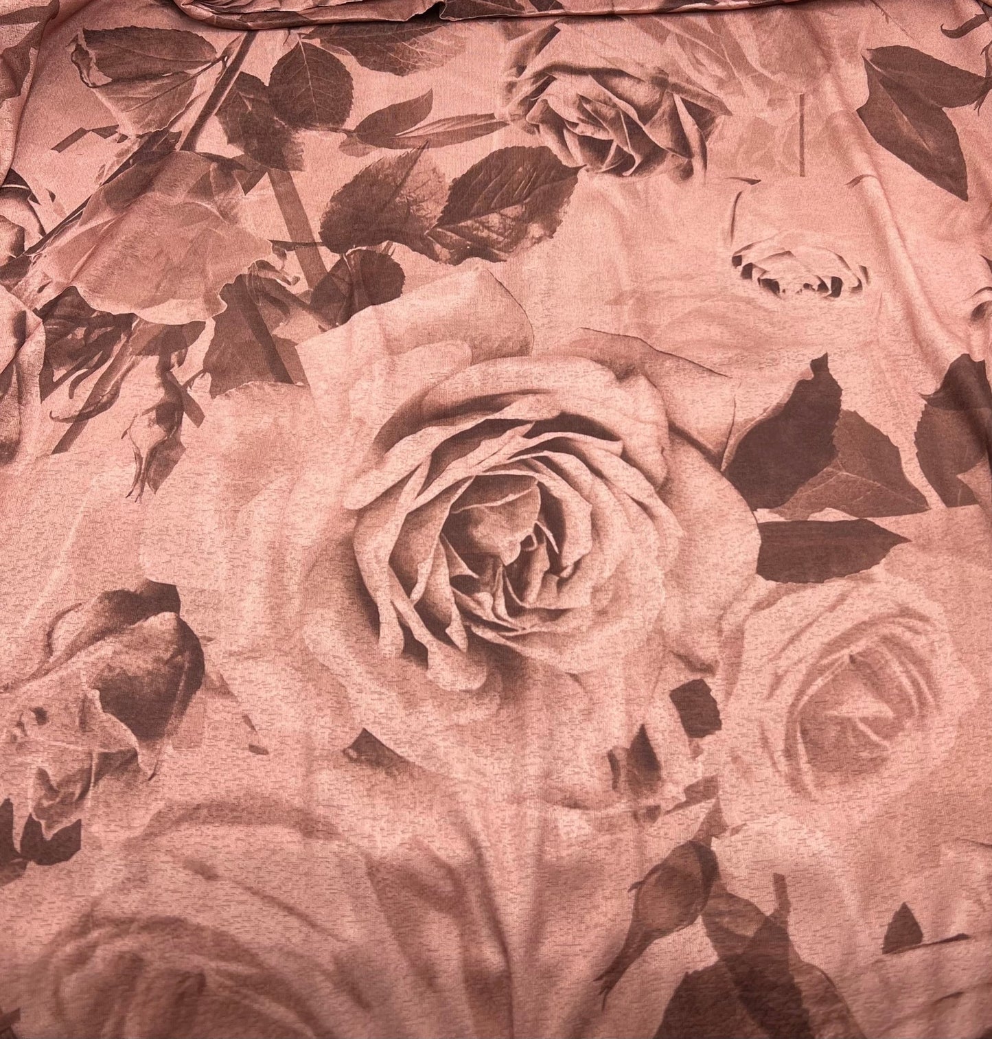 Brown Rose Printed Lightweight Onionskin Stretch Fabric - T9 Fabrics