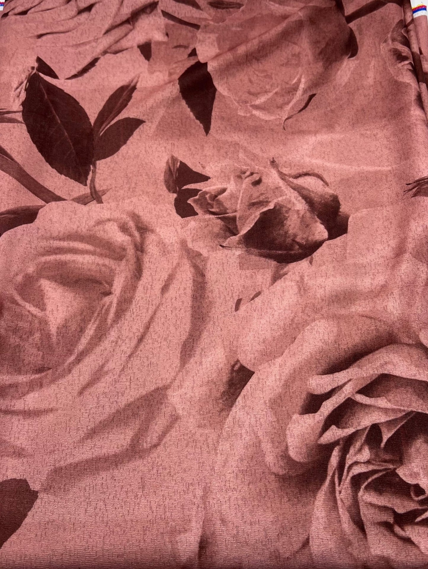 Brown Rose Printed Lightweight Onionskin Stretch Fabric - T9 Fabrics