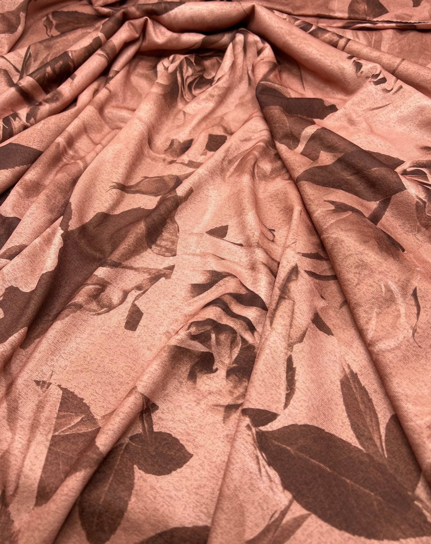 Brown Rose Printed Lightweight Onionskin Stretch Fabric - T9 Fabrics