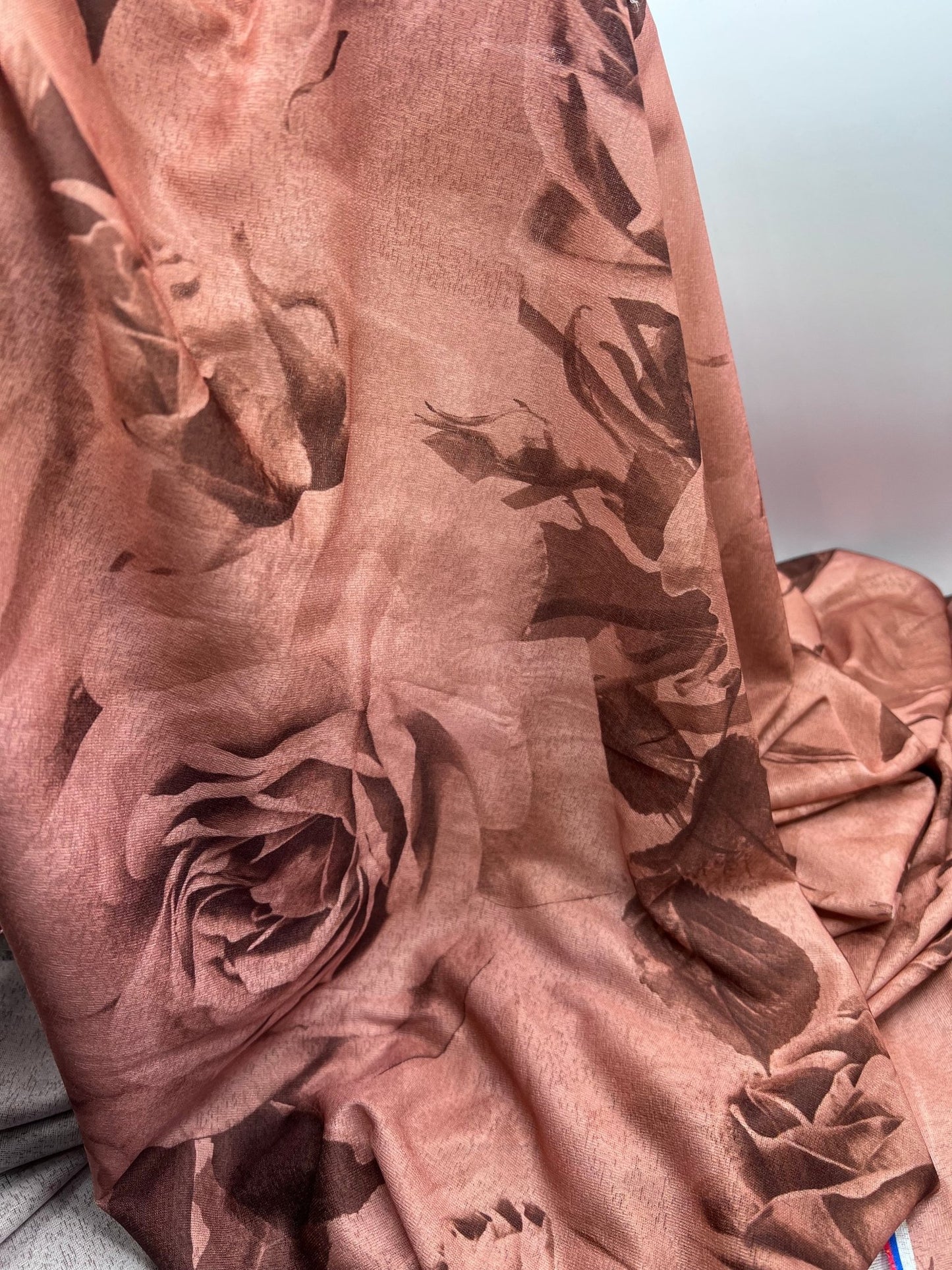 Brown Rose Printed Lightweight Onionskin Stretch Fabric - T9 Fabrics