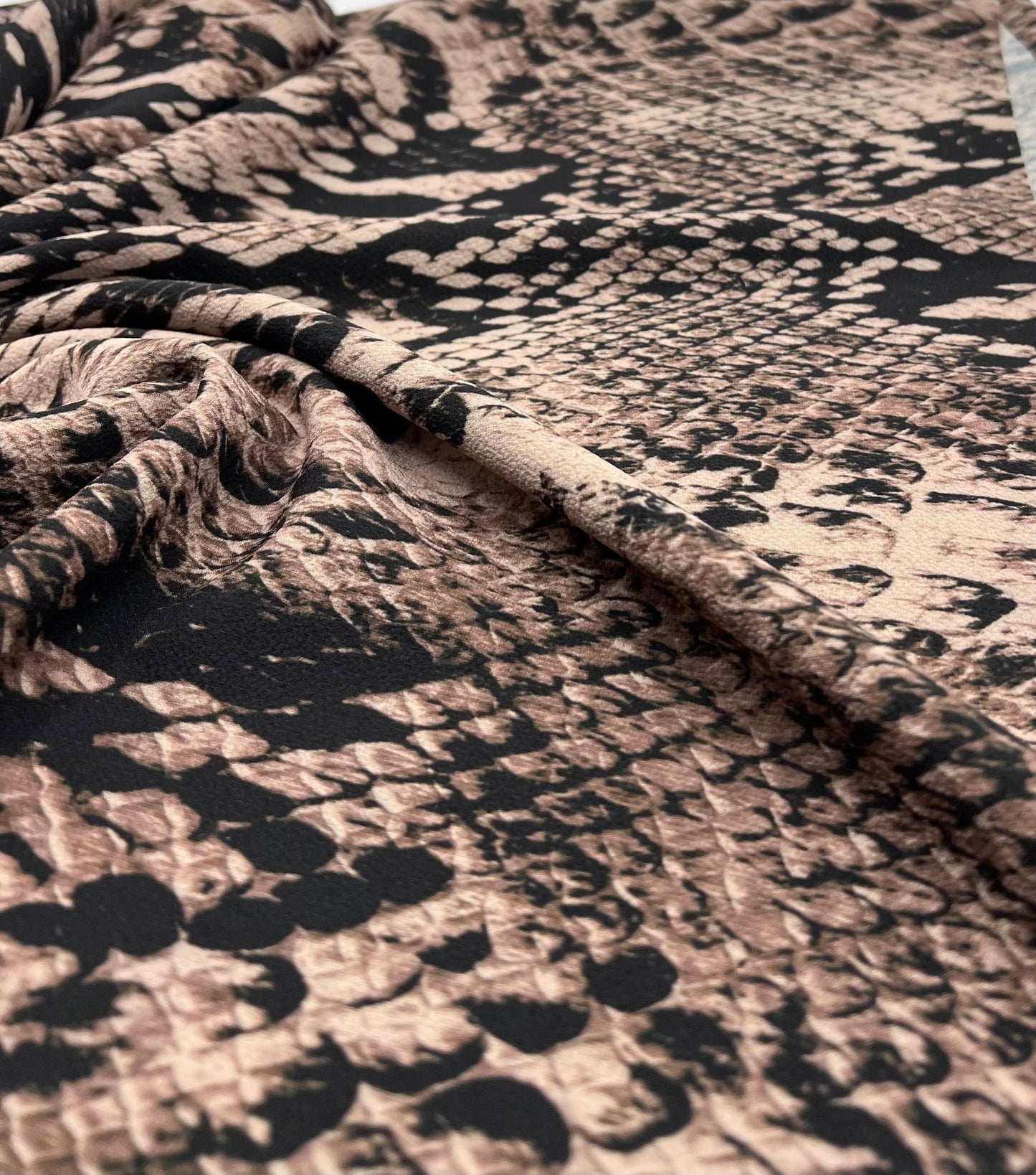 Brown Snake Print Light weight Bubble Crepe Fabric - T9 Fabrics