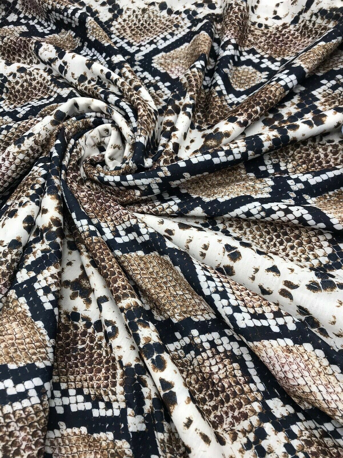 Brown Snakeskin Print Spun Poly Stretch Fabric - T9 Fabrics