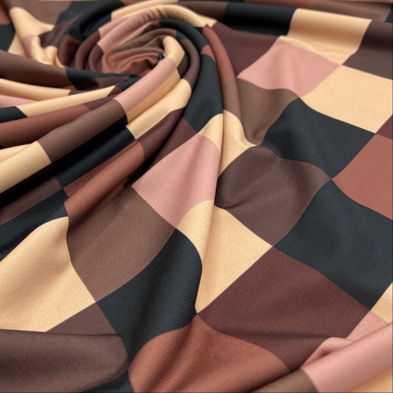 Brown Square Print ITY Fabric - T9 Fabrics