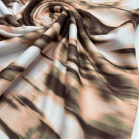 Brown White Print 2X1 Fine Rib Stretch Fabric - T9 Fabrics