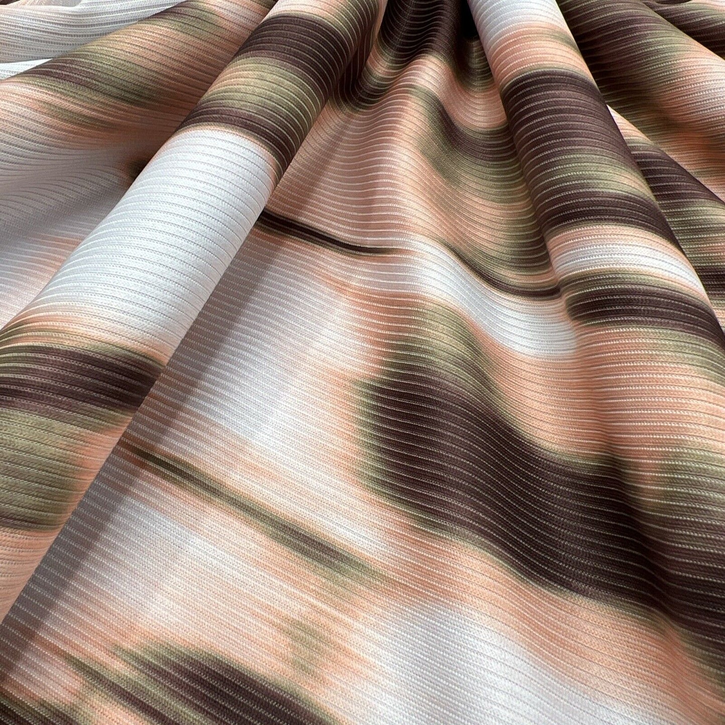 Brown White Print 2X1 Fine Rib Stretch Fabric - T9 Fabrics