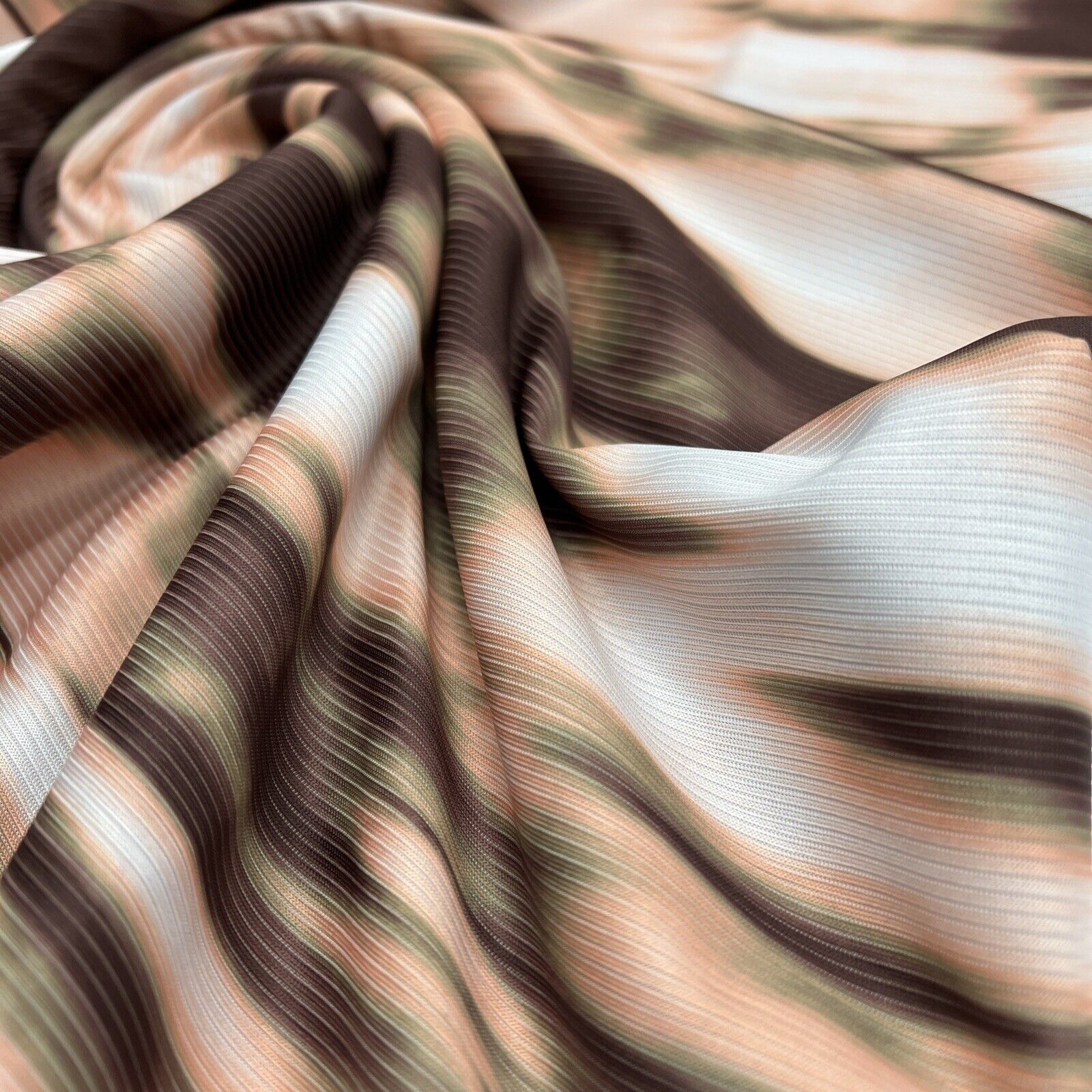 Brown White Print 2X1 Fine Rib Stretch Fabric - T9 Fabrics