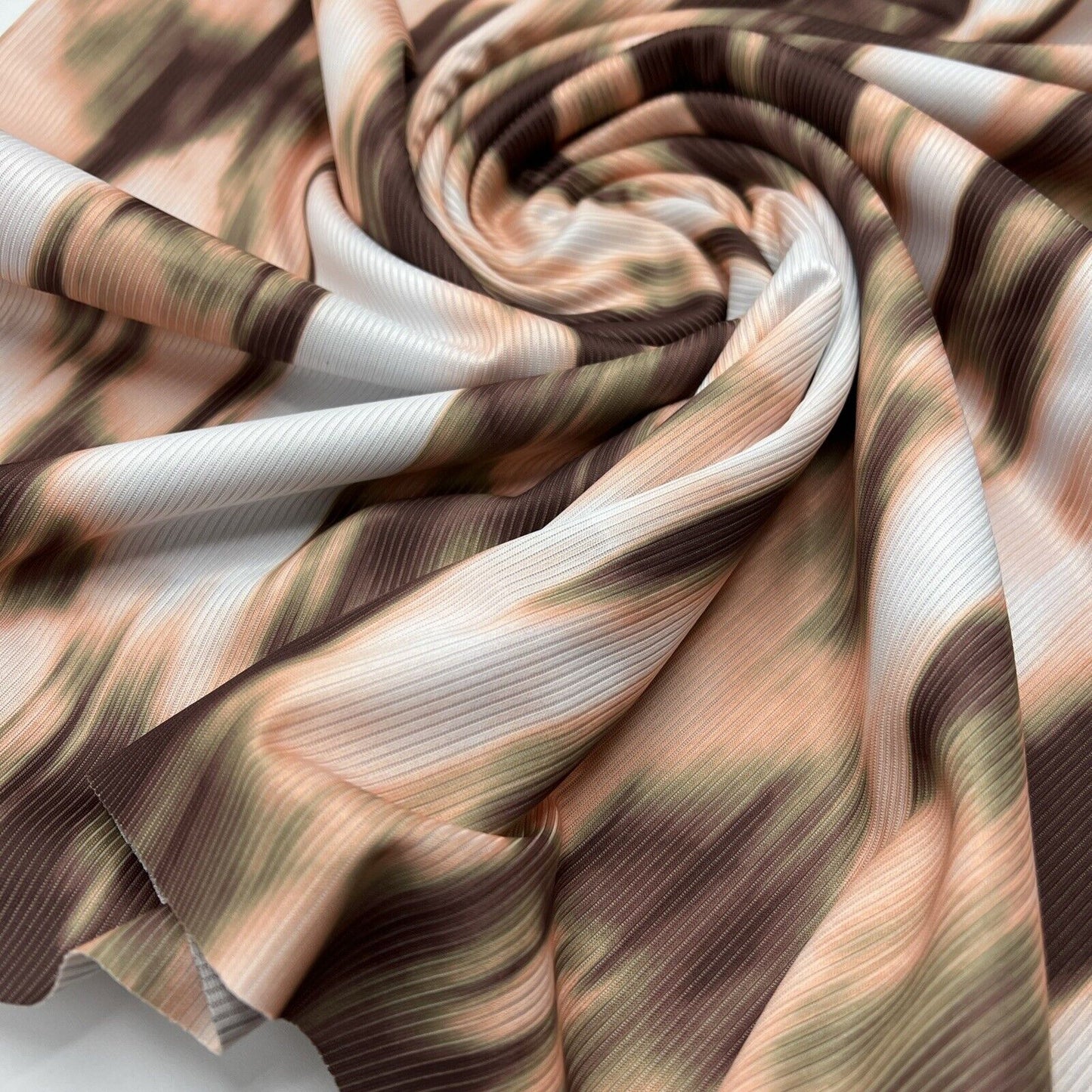 Brown White Print 2X1 Fine Rib Stretch Fabric - T9 Fabrics