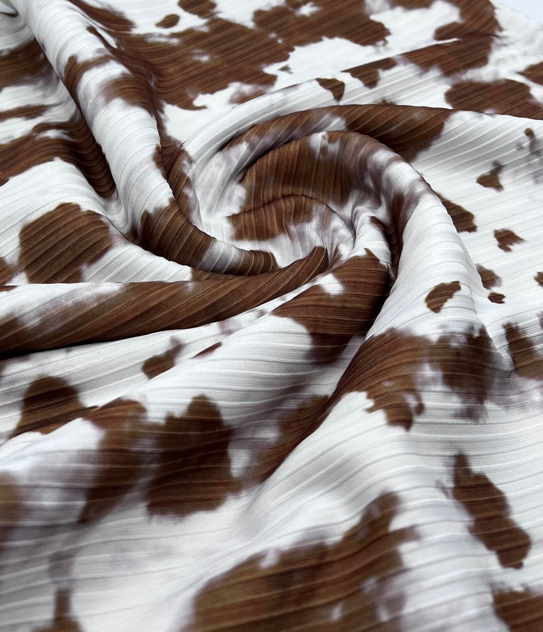 Brown White Print 8x4 Wide Rib Stretch Fabric - T9 Fabrics