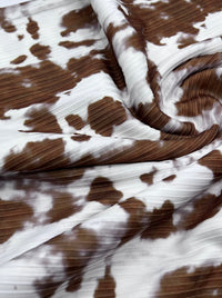 Brown White Print 8x4 Wide Rib Stretch Fabric - T9 Fabrics