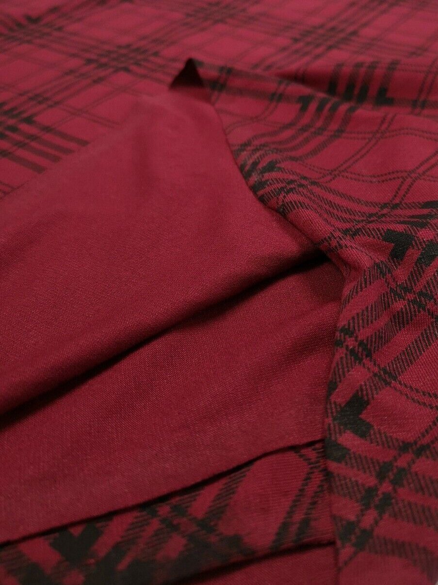 Burgundy Check Print Viscose Elastane Fabric - T9 Fabrics