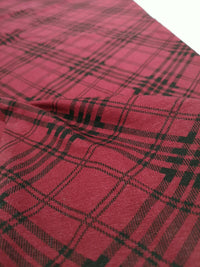 Burgundy Check Print Viscose Elastane Fabric - T9 Fabrics