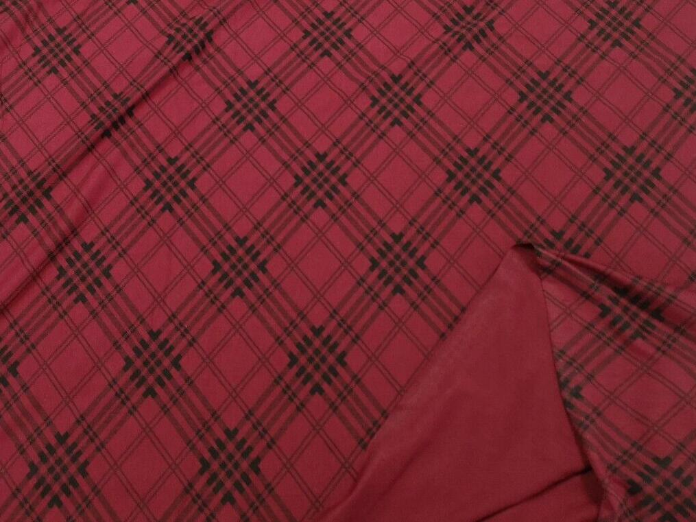 Burgundy Check Print Viscose Elastane Fabric - T9 Fabrics