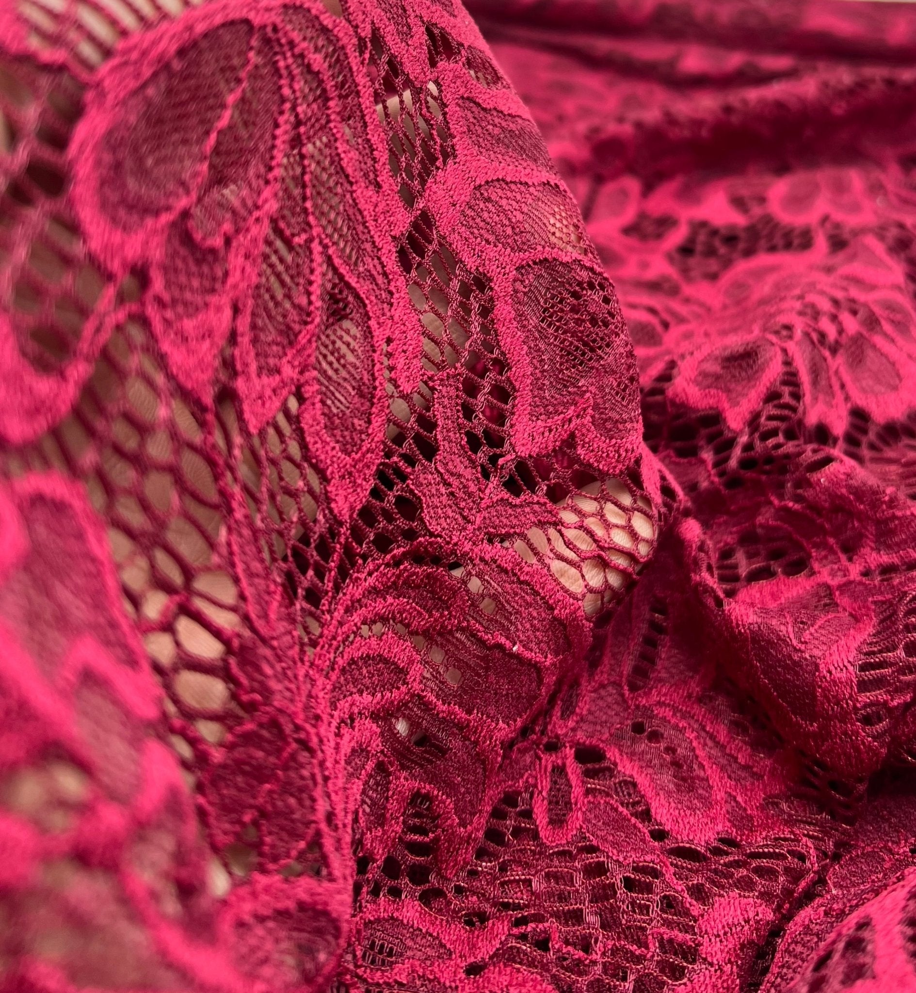 Burgundy Floral Lace Fabric Stretch - T9 Fabrics