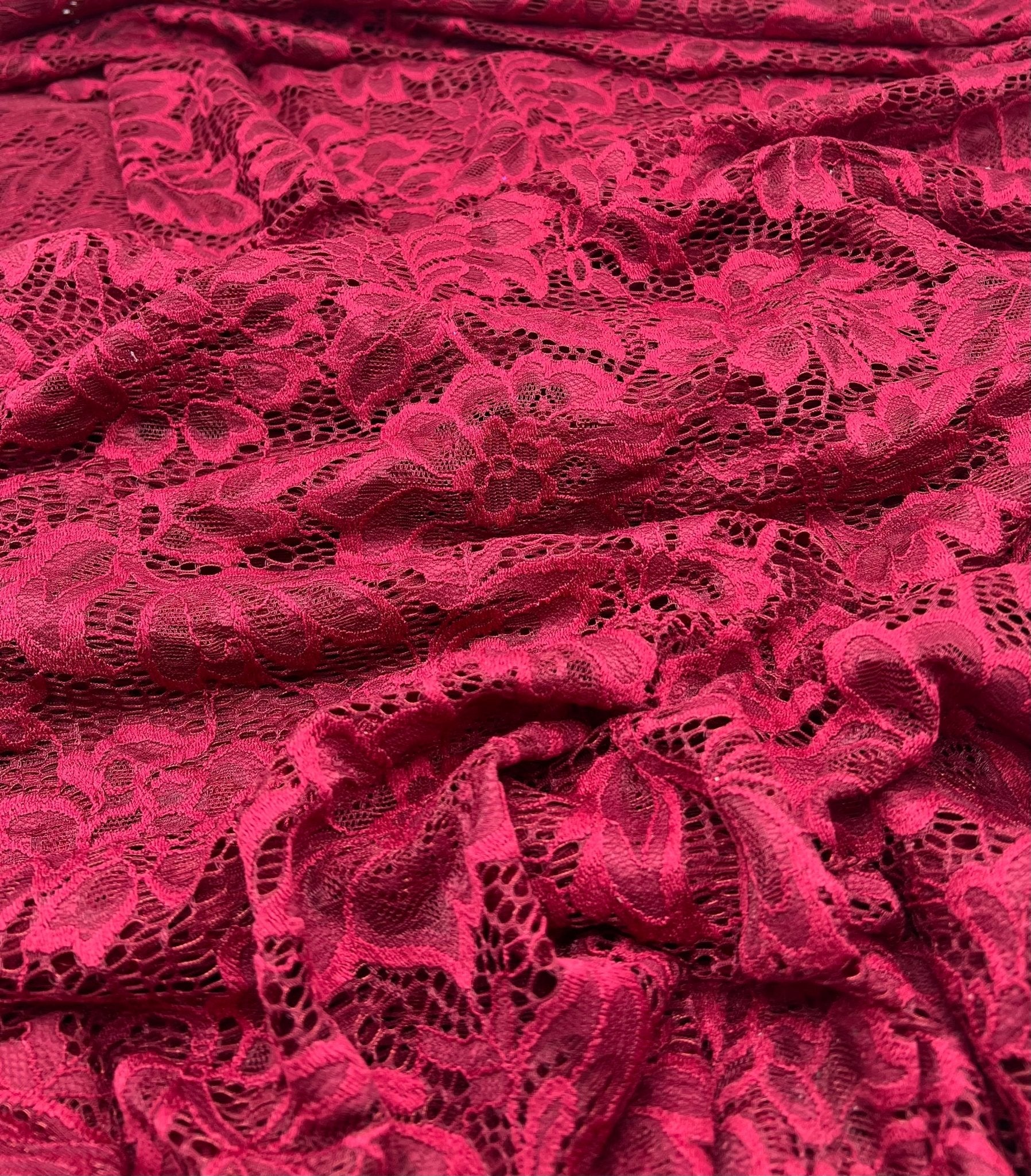 Burgundy Floral Lace Fabric Stretch - T9 Fabrics