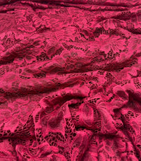 Burgundy Floral Lace Fabric Stretch - T9 Fabrics
