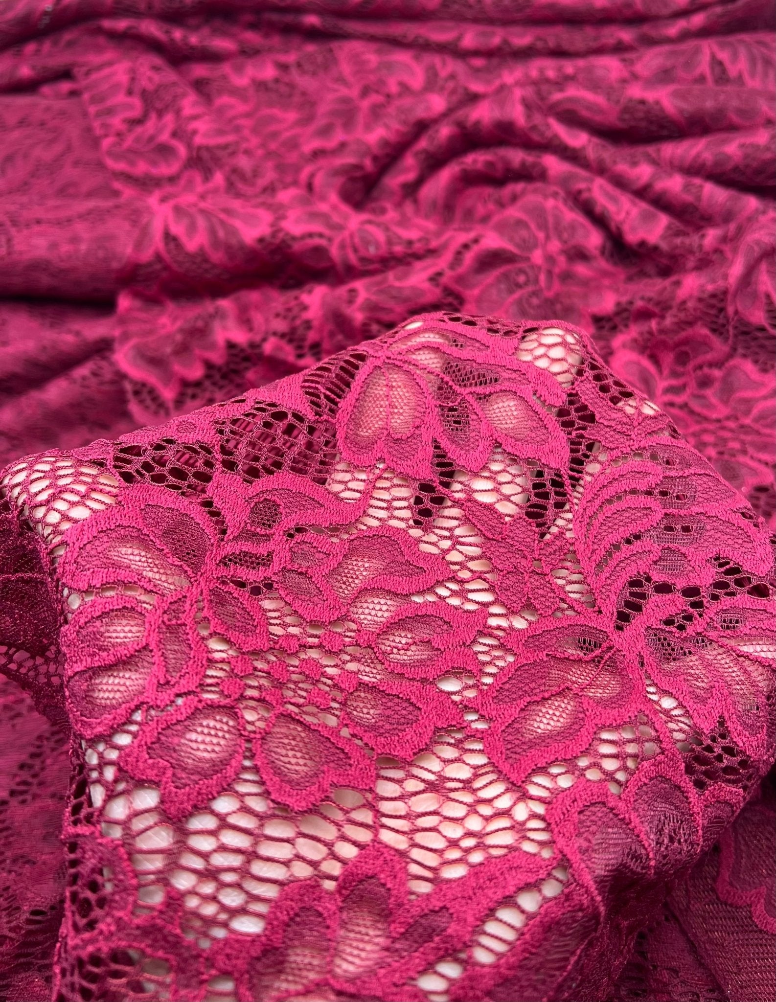 Burgundy Floral Lace Fabric Stretch - T9 Fabrics
