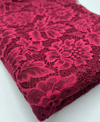 Burgundy Floral Lace Fabric Stretch - T9 Fabrics