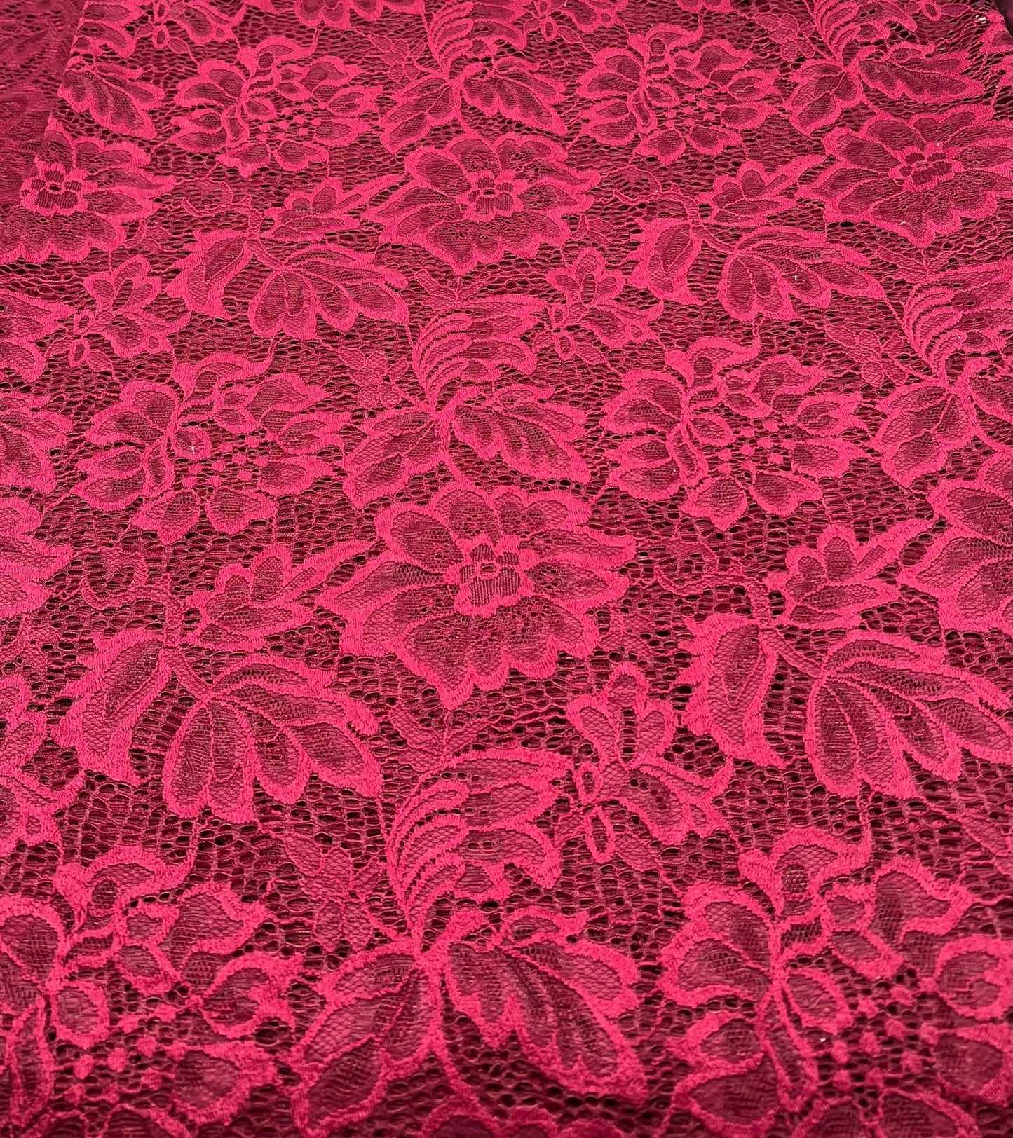 Burgundy Floral Lace Fabric Stretch - T9 Fabrics