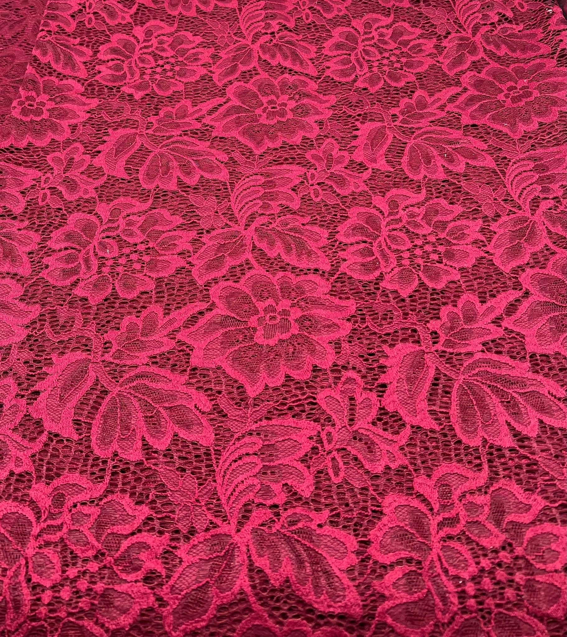 Burgundy Floral Lace Fabric Stretch - T9 Fabrics