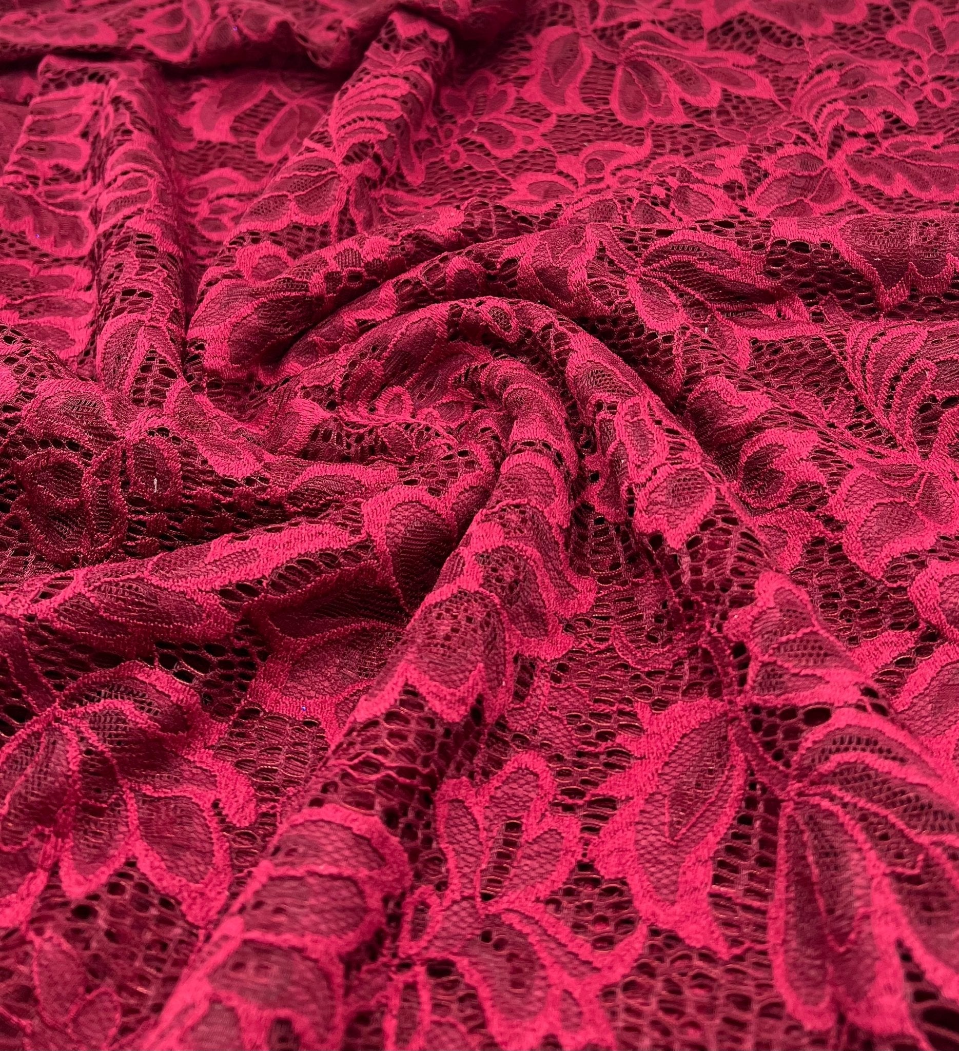 Burgundy Floral Lace Fabric Stretch - T9 Fabrics