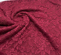 Burgundy Floral Scalloped Edge Lace Fabric Stretch - T9 Fabrics