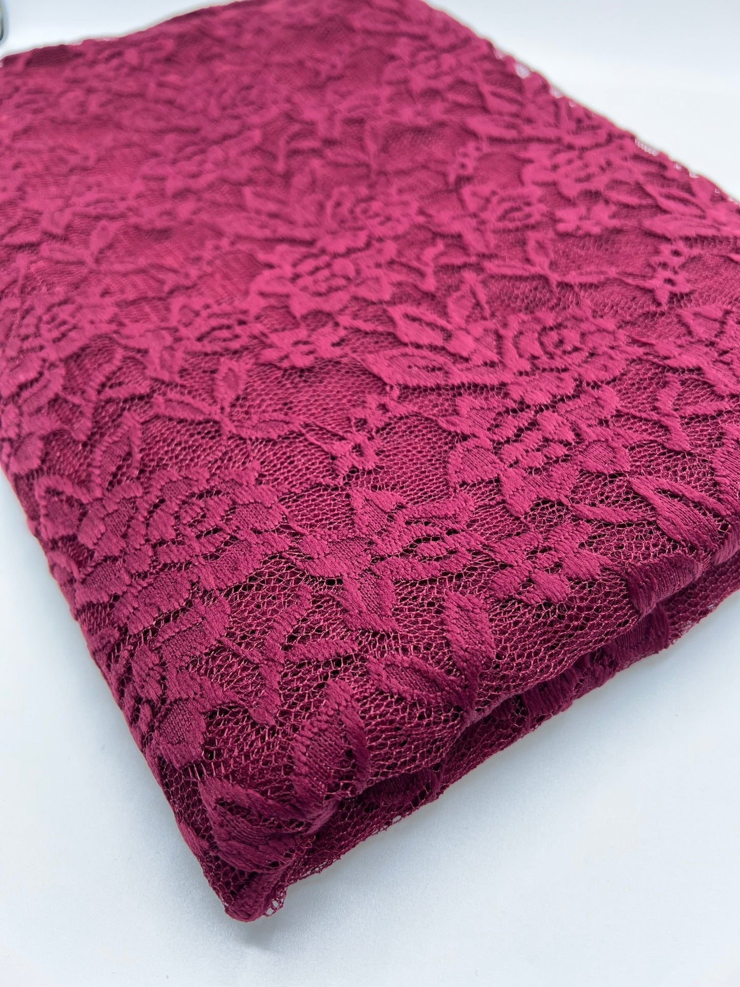 Burgundy Floral Scalloped Edge Lace Fabric Stretch - T9 Fabrics