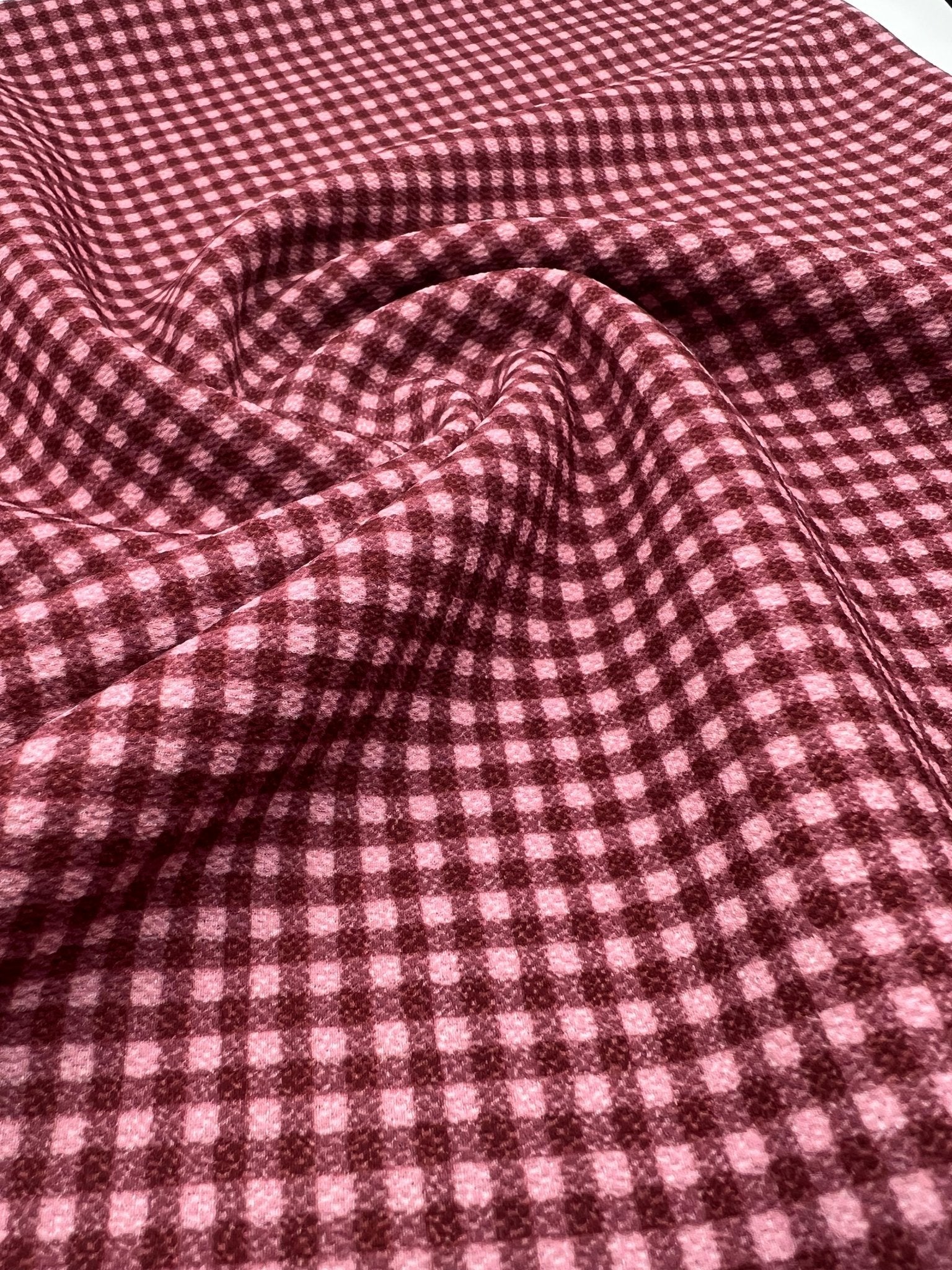 Burgundy Gingham Check Print Lightweight Bubble Crepe Fabric - T9 Fabrics